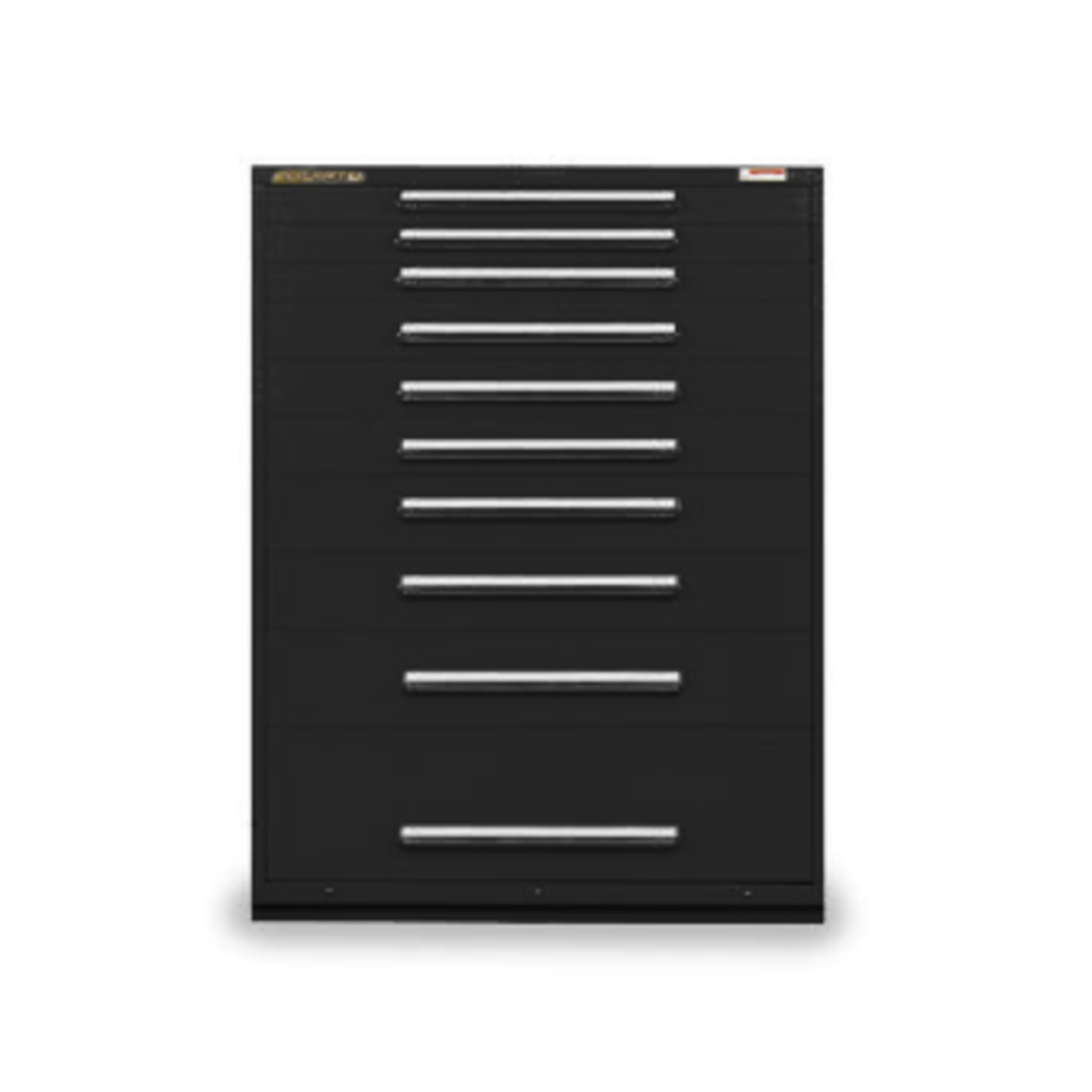 Equipto, 45in. wide Modular Drawer Cabinet- No Divider, Height 59 in, Width 45 in, Drawers 10 total;3 3"h, 3 4.5"h,2 6"h, 1 7.5"h,, 1 12."h Model # 4484-BK; Color: Textured Black